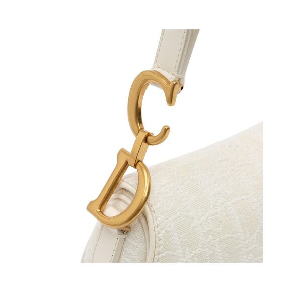 Pre Loved Dior Caro Saddle Bag Textured Leather Women White Messenger Bags - Picture 6 of 8